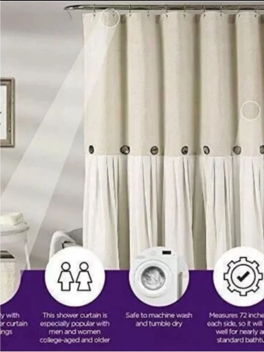 🔴 Lish Decor Two-Tone Beige and Cream Shower Linen Curtain! 🔥